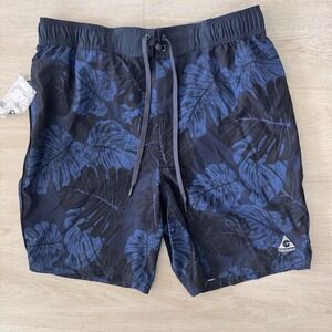 Gerry Mens Large Swim Trunks Blue Tropical Leaf Board Shorts Beach